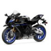 2025 Yamaha YZF-R1M: Black and blue sportbike with sleek design and high-performance features.