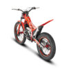 The 2023 EVO 250 2T trials motorcycle in red and white is shown from a rear angle, showcasing its knobby tires, suspension, and handlebars against a pristine white background.