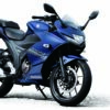 The blue SUZUKI GIXXER SF 250 2024 motorcycle features a sporty design with sleek fairings and visible disc brakes, set against a clean white background.
