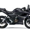 The 2024 Suzuki GIXXER SF 250 sport motorcycle in black showcases a sleek profile with aerodynamic fairings adorned by striking yellow accents.