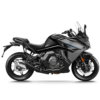 Gray and black CFMOTO 650 GT ABS motorcycle. Side view of touring bike with windscreen.